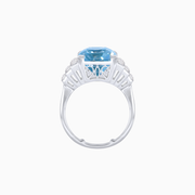 Platinum 950 Aquamarine Ring with French-Cut Diamond Steps – Art Deco Inspired Statement Piece
