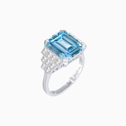 Platinum 950 Aquamarine Ring with French-Cut Diamond Steps – Art Deco Inspired Statement Piece