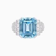 Platinum 950 Aquamarine Ring with French-Cut Diamond Steps – Art Deco Inspired Statement Piece