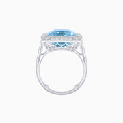 “Ocean’s Embrace” – Platinum Aquamarine & Diamond Art Deco Inspired Halo Ring