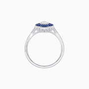 Platinum 950 Marquise Diamond & French-Cut Blue Sapphire Ring with Split Shank and Milgrain Accents