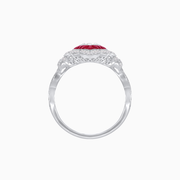 Vintage-Style Platinum Marquise Diamond & French Cut Ruby Ring with Handcrafted Milgrain