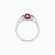 Platinum Art Deco–Inspired Ruby & Diamond Ring with Milgrain & Geometric Motifs