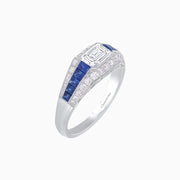 Platinum Sapphire & Diamond Harmony Ring with Emerald-Cut Center