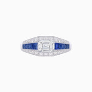 Platinum Sapphire & Diamond Harmony Ring with Emerald-Cut Center