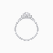 Platinum Pear-Shaped Diamond Ring with Tapered Baguette & Square Diamond Halo, Split Shank & Handcrafted Milgrain