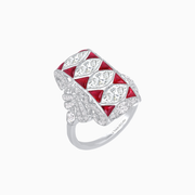 Art Deco-Inspired Marquise Diamond and Ruby Cocktail Ring with Milgrain Detailing