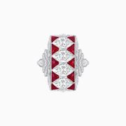 Art Deco-Inspired Marquise Diamond and Ruby Cocktail Ring with Milgrain Detailing