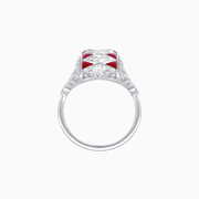 Art Deco-Inspired Marquise Diamond and Ruby Cocktail Ring with Milgrain Detailing