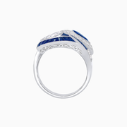 Artistic Dual-Stone Platinum Ring with Pear-Shaped Diamond & Sapphire