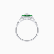 Platinum 950 Marquise Diamond Ring with French-Cut Emerald Halo, Diamond-Accented Split Shank & Milgrain Detailing