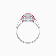 Handcrafted Art Deco–Inspired Ruby & Diamond Platinum Ring with Milgrain Detailing