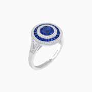 Triple Halo Blue Sapphire & Diamond Ring in Platinum