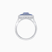 Triple Halo Blue Sapphire & Diamond Ring in Platinum