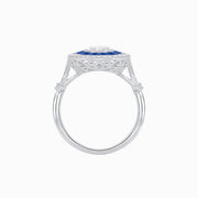 Cushion-Cut Old Mine Diamond & Blue Sapphire Halo Ring