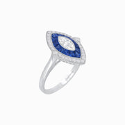 Marquise Diamond & Blue Sapphire Halo Ring in Platinum 950