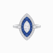 Marquise Diamond & Blue Sapphire Halo Ring in Platinum 950