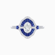 Platinum Art Deco Oval Diamond and French Cut Sapphire Ring with Milgrain Detail – GIA Certified