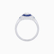 Platinum Art Deco Oval Diamond and French Cut Sapphire Ring with Milgrain Detail – GIA Certified
