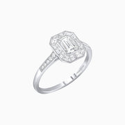 Emerald-Cut Diamond Halo Platinum Ring