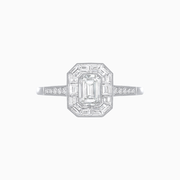 Emerald-Cut Diamond Halo Platinum Ring