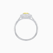 Vintage-Inspired Platinum Ring with Fancy Yellow Octagon Diamond and Baguette Accents