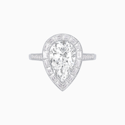 The Eternal Tear: Pear-Shaped Diamond & Baguette Halo Platinum Ring