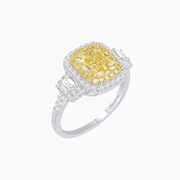 Cushion-Cut Fancy Yellow Diamond Ring in Platinum & 18K Yellow Gold with Tapered and Round Diamond Accents