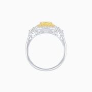 Cushion-Cut Fancy Yellow Diamond Ring in Platinum & 18K Yellow Gold with Tapered and Round Diamond Accents
