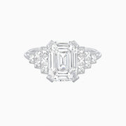 Platinum 950 Emerald-Cut Diamond Ring with Square Diamond Accents & Milgrain Detailing