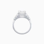 Platinum 950 Emerald-Cut Diamond Ring with Square Diamond Accents & Milgrain Detailing
