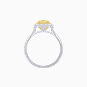 Double Halo  Platinum and 18K Yellow Gold Emerald Cut Fancy Yellow Diamond Ring