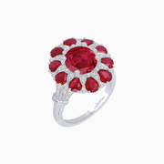 Convertible Ruby & Diamond Flower Ring Pendant in Platinum (4.95 CT Total Gem Weight)