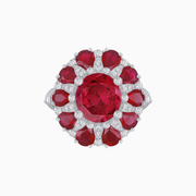 Convertible Ruby & Diamond Flower Ring Pendant in Platinum (4.95 CT Total Gem Weight)