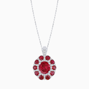 Convertible Ruby & Diamond Flower Ring Pendant in Platinum (4.95 CT Total Gem Weight)