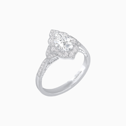 Vintage-Inspired Pear Shape Diamond Ring with Floral Halo and Milgrain Detail