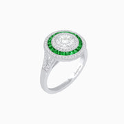 Triple Halo Emerald & Diamond Ring in Platinum with VS1-F Center Diamond (0.90 CT)