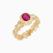 18K Yellow Gold Ruby and Diamond Vintage-Inspired Ring