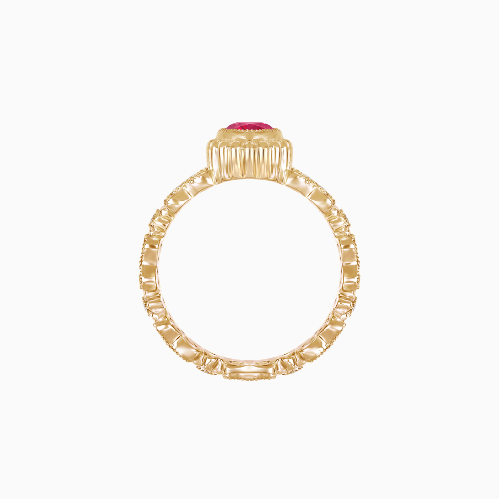 18K Yellow Gold Ruby and Diamond Vintage-Inspired Ring